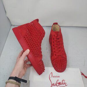 Christian Louboutin MENS Red Suede Louis Spike High Top Sneaker